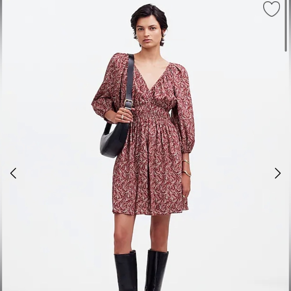Puff-Sleeve V-Neck Mini Dress in Paisley Floral